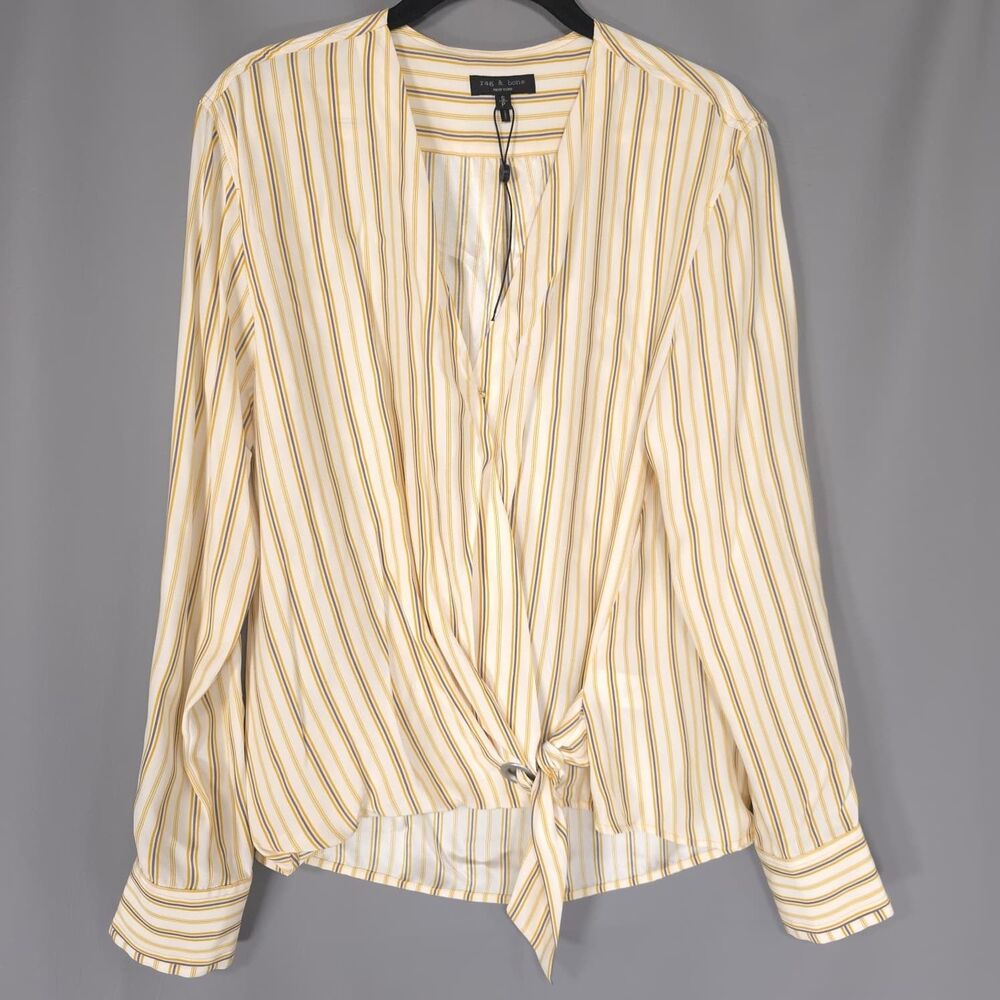 RAG & BONE Women's NWOT Top Blouse Striped‎ Yellow SMALL Long Sleeve 100% Silk
